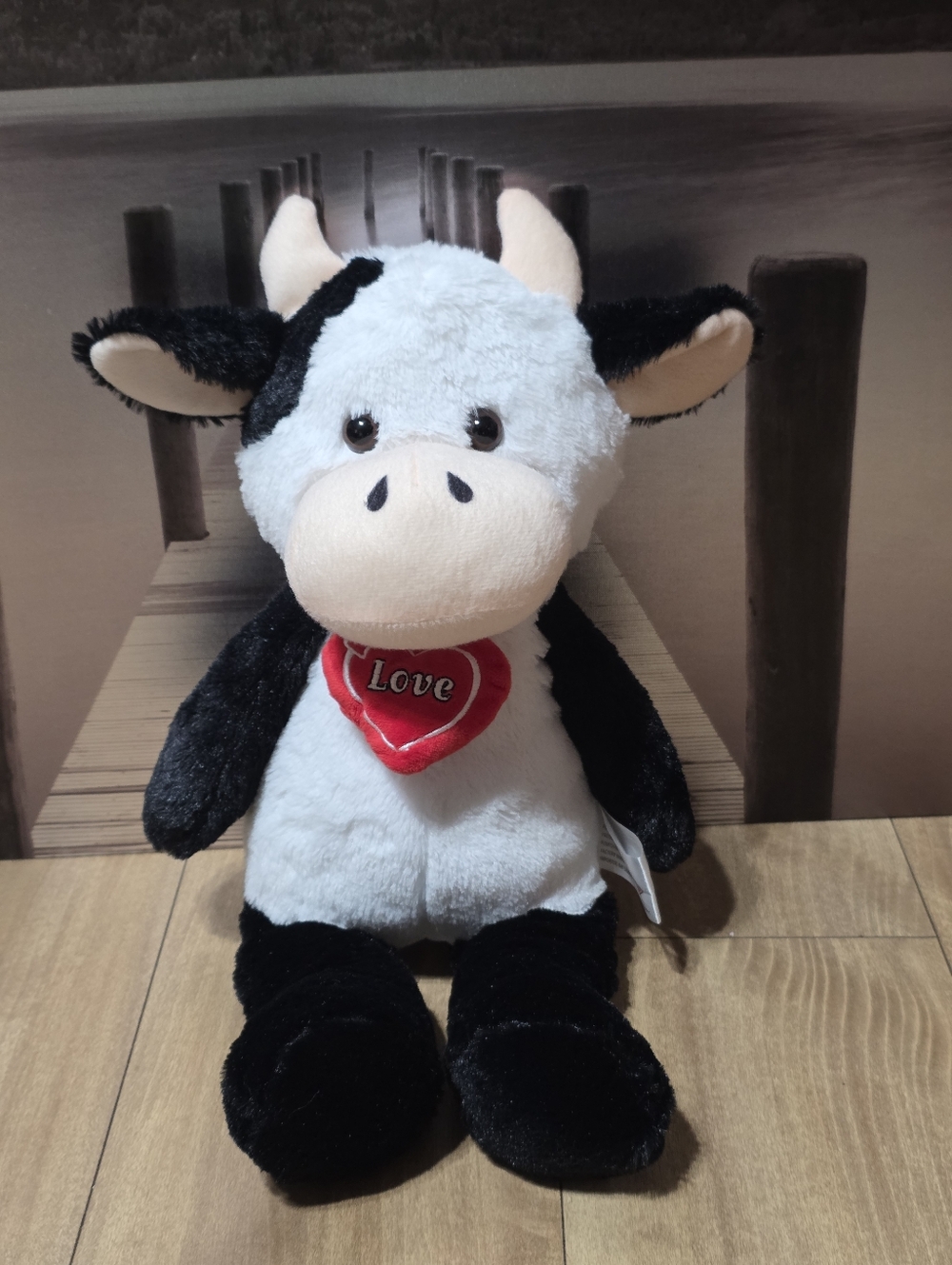 RCS Plush Black & White Cow with Red 'Love' Heart 20"